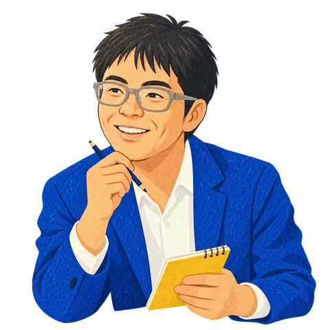 ノートを手に話を聞く代表・金澤宏樹のイラスト
