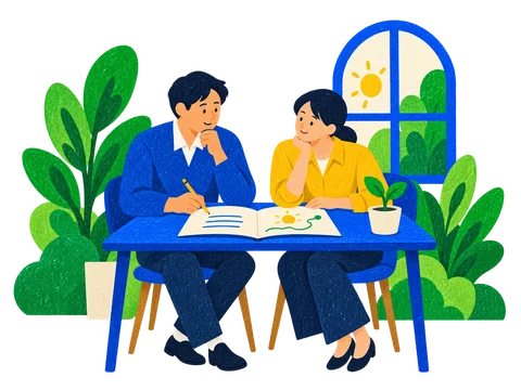 向かい合い、想いを話し合う二人