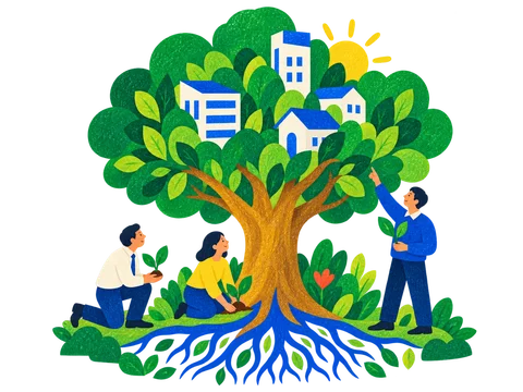 会社の想いを木として描くイラスト